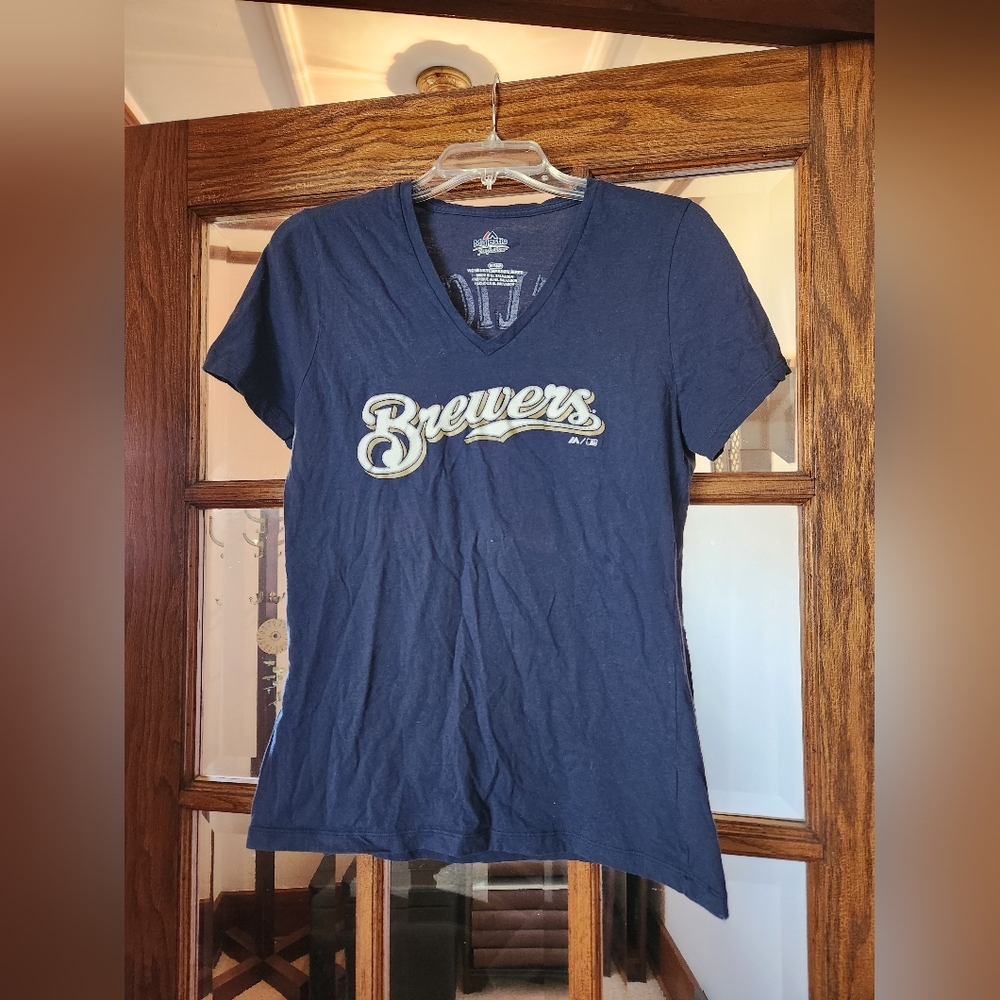 🏖Brewers Women's Navy Blue V-Neck T-Shirt